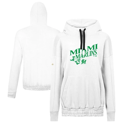 Women's Levelwear  White Miami Marlins St. Patrick's Day Waterfall Boots Pullover Hoodie