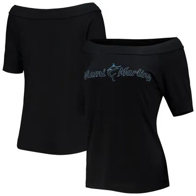Miami Marlins Majestic Threads Women's Over the Shoulder Raglan T-Shirt - Black