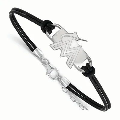 Miami Marlins Women's Sterling Silver Small Center Leather Bracelet
