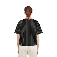 T-shirt court à rayures noires pour femme New Era Miami Marlins Cooperstown Collection Multiplier