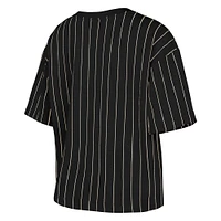 T-shirt court à rayures noires pour femme New Era Miami Marlins Cooperstown Collection Multiplier