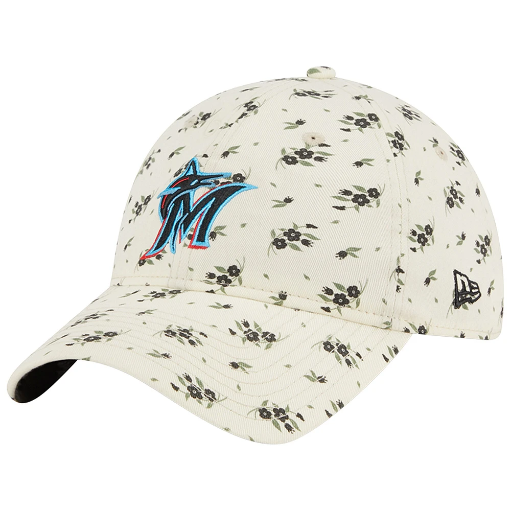 Casquette réglable New Era Miami Marlins Chrome Bloom 9TWENTY femme crème