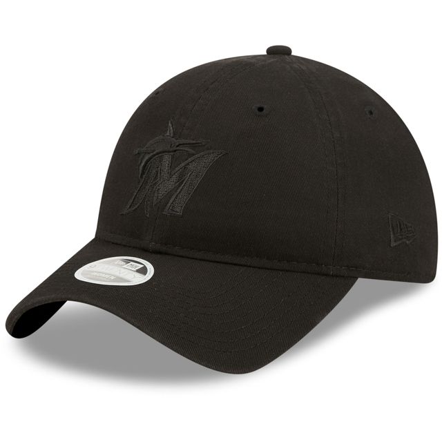 Casquette réglable New Era Miami Marlins Core Classic II 9TWENTY pour femme, noir sur noir