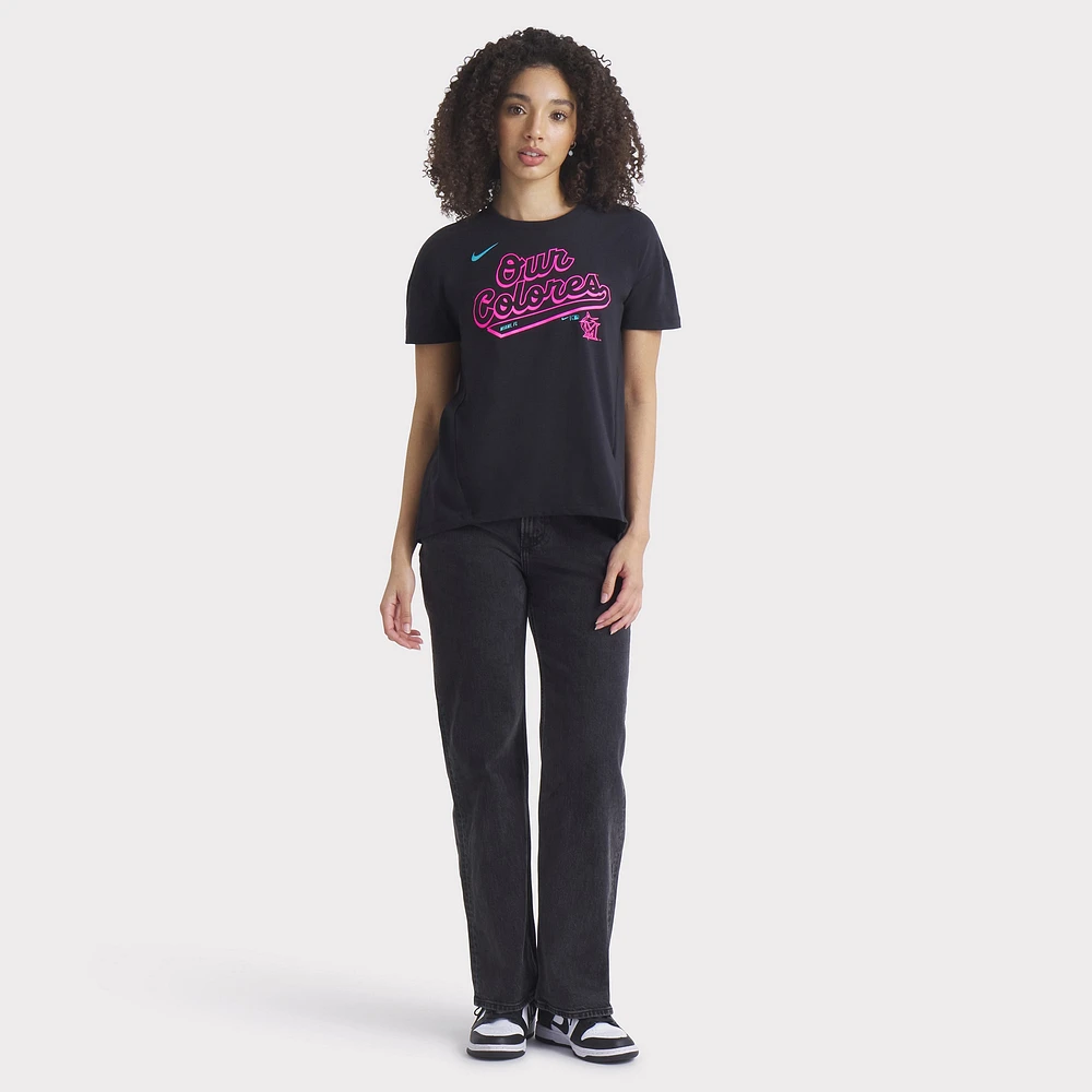 T-shirt Nike noir Miami Marlins 2025 City Connect fluide et performant pour femme