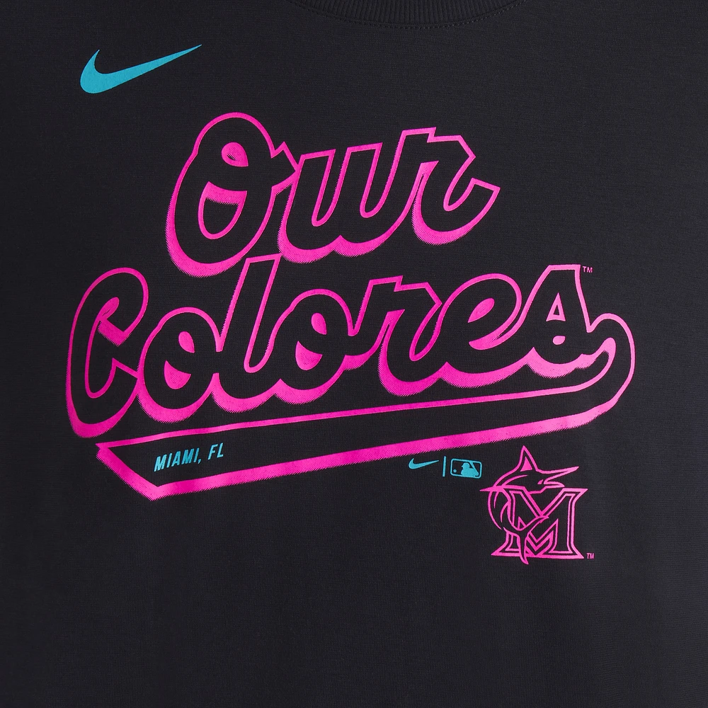 T-shirt Nike noir Miami Marlins 2025 City Connect fluide et performant pour femme