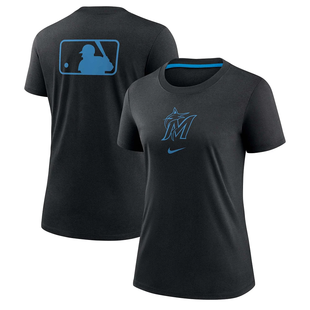 Women's Nike Black Miami Marlins Authentic Collection Early Work Tri-Blend T-Shirt