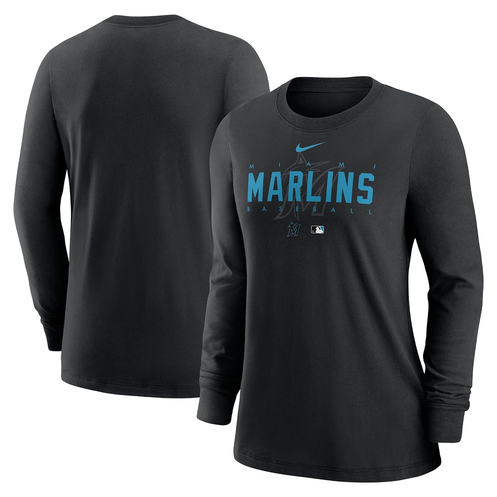 T-shirt à manches longues Nike Miami Marlins Authentic Collection Legend Performance pour femme, noir