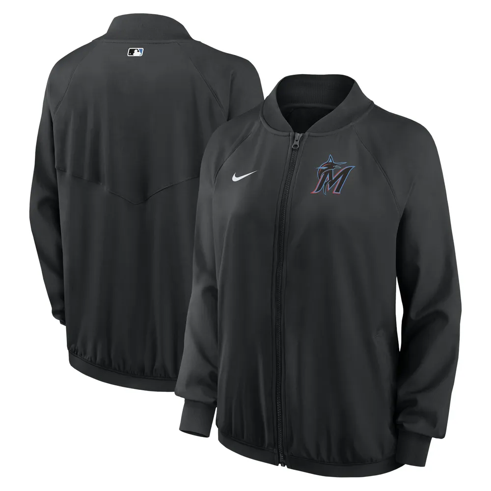 Women's Nike Black Miami Marlins Authentic Collection Team Raglan Performance Full-Zip Jacket