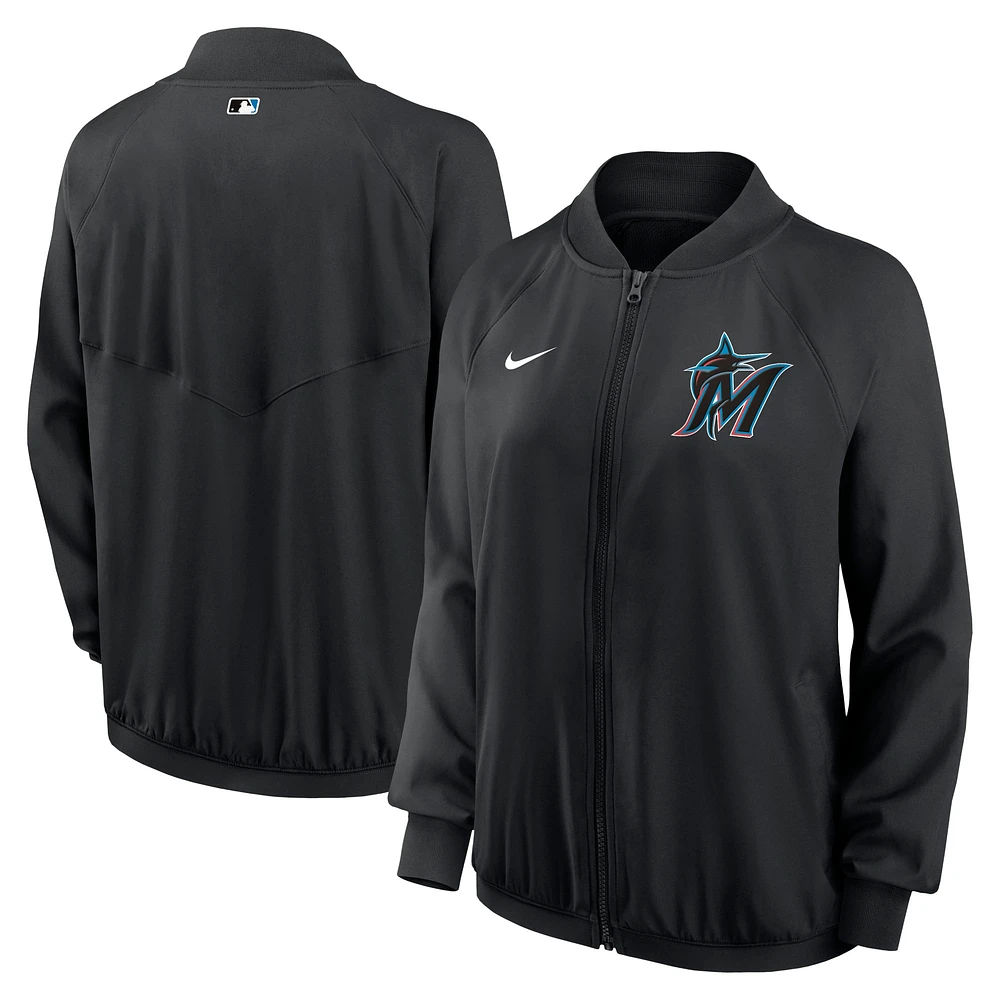 Veste à fermeture éclair intégrale Nike Black Miami Marlins Authentic Collection Team Raglan Performance pour femme