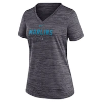 Women's Nike Black Miami Marlins Authentic Collection Velocity Practice Performance V-Neck T-Shirt