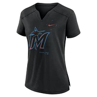 T-shirt Nike noir à encolure en V pour femme Miami Marlins Pure Pride Boxy Performance