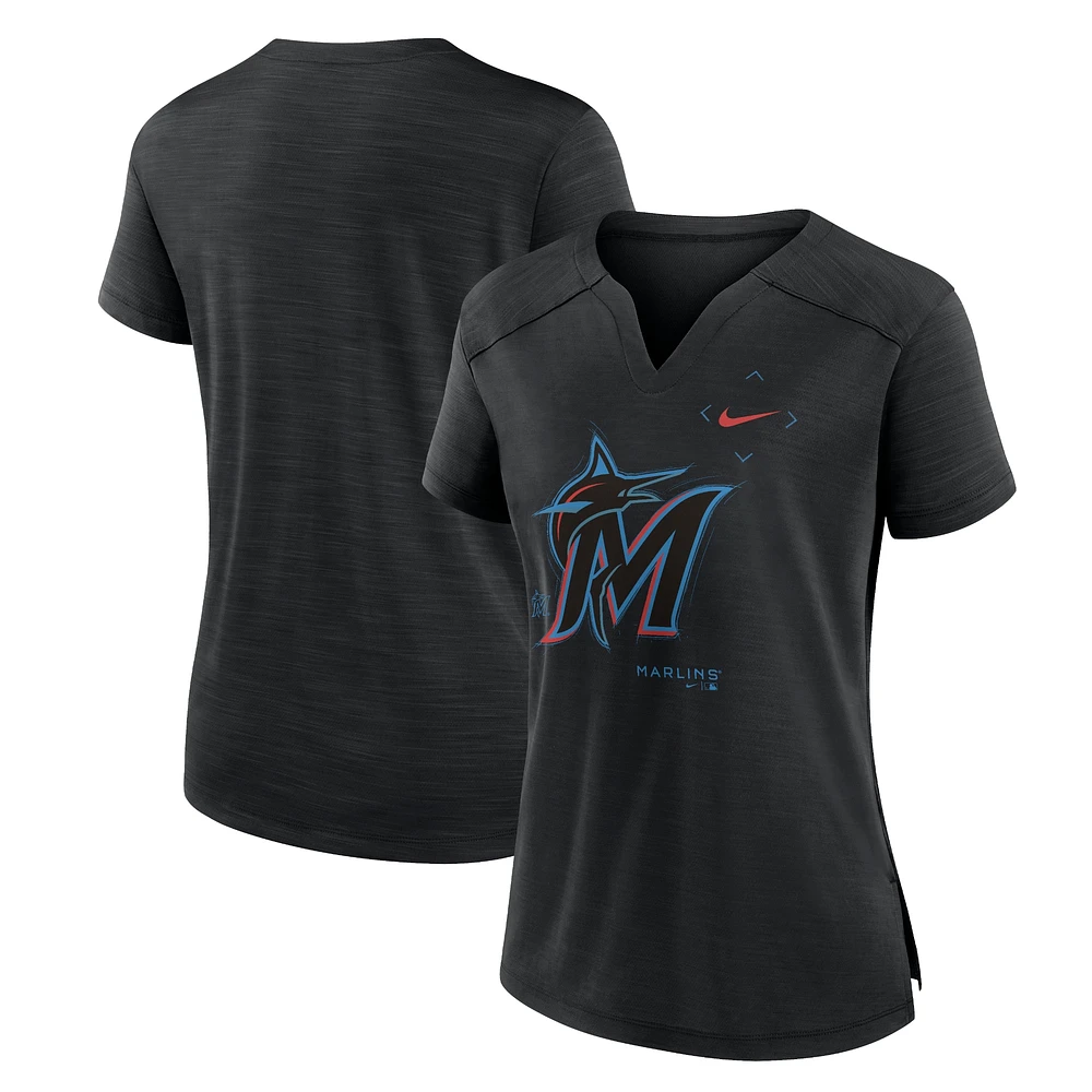 T-shirt Nike noir à encolure en V pour femme Miami Marlins Pure Pride Boxy Performance