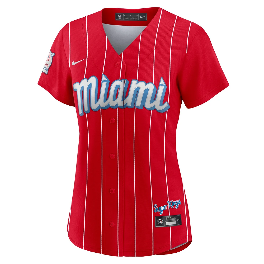 Maillot d'équipe Nike Miami Marlins City Connect Replica rouge pour femme