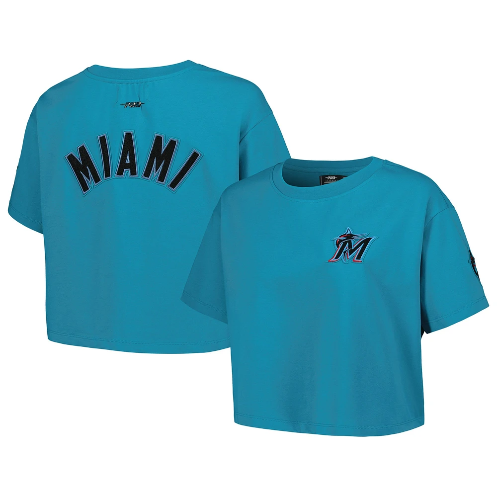 T-shirt court carré Pro Standard pour femmes, bleu sarcelle, Miami Marlins Classic SJ