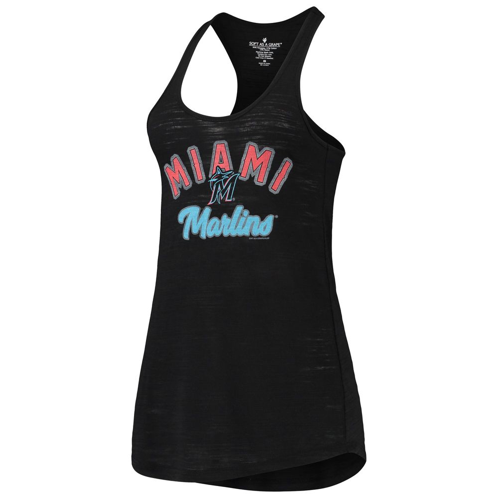 Women's Soft as a Grape Black Miami Marlins Multi-Count Tri-Blend Tank Top