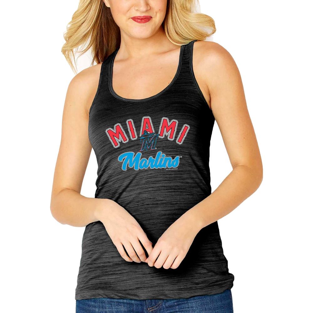 Women's Soft as a Grape Black Miami Marlins Multi-Count Tri-Blend Tank Top