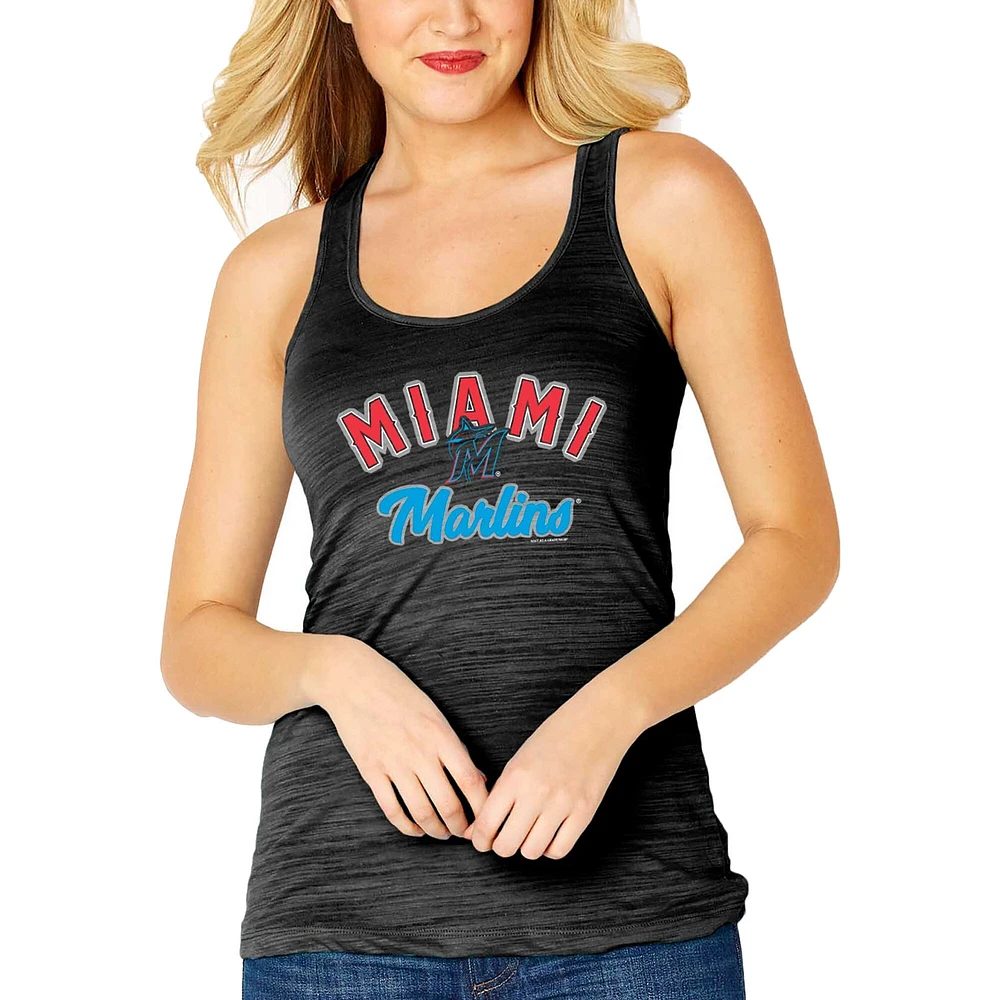 Women's Soft as a Grape Black Miami Marlins Multi-Count Tri-Blend Tank Top