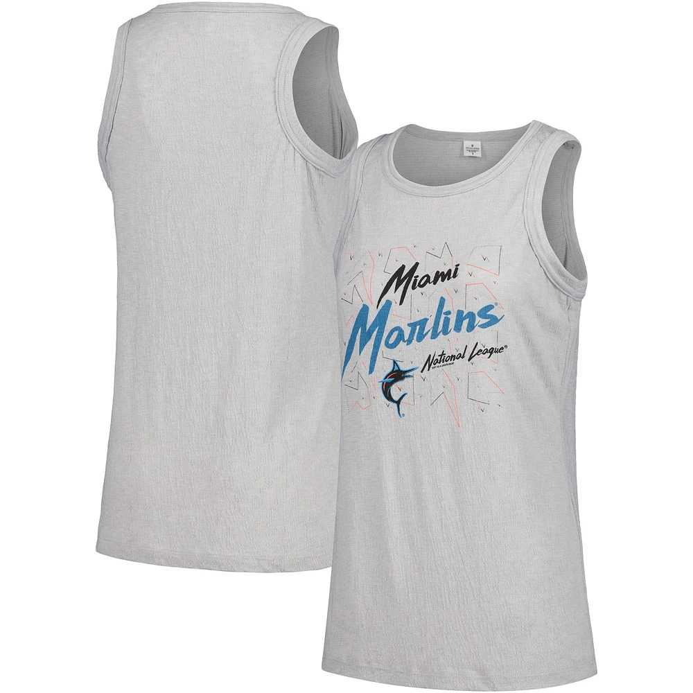 Women's Soft as a Grape Gray Miami Marlins Gauze High Neck Tank Top