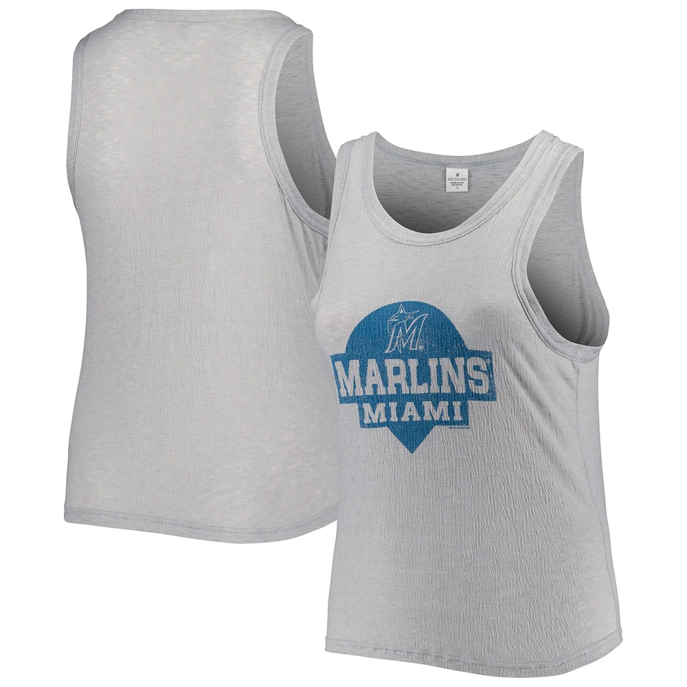 Women's Soft as a Grape Gray Miami Marlins Plus High Neck Tri-Blend Tank Top