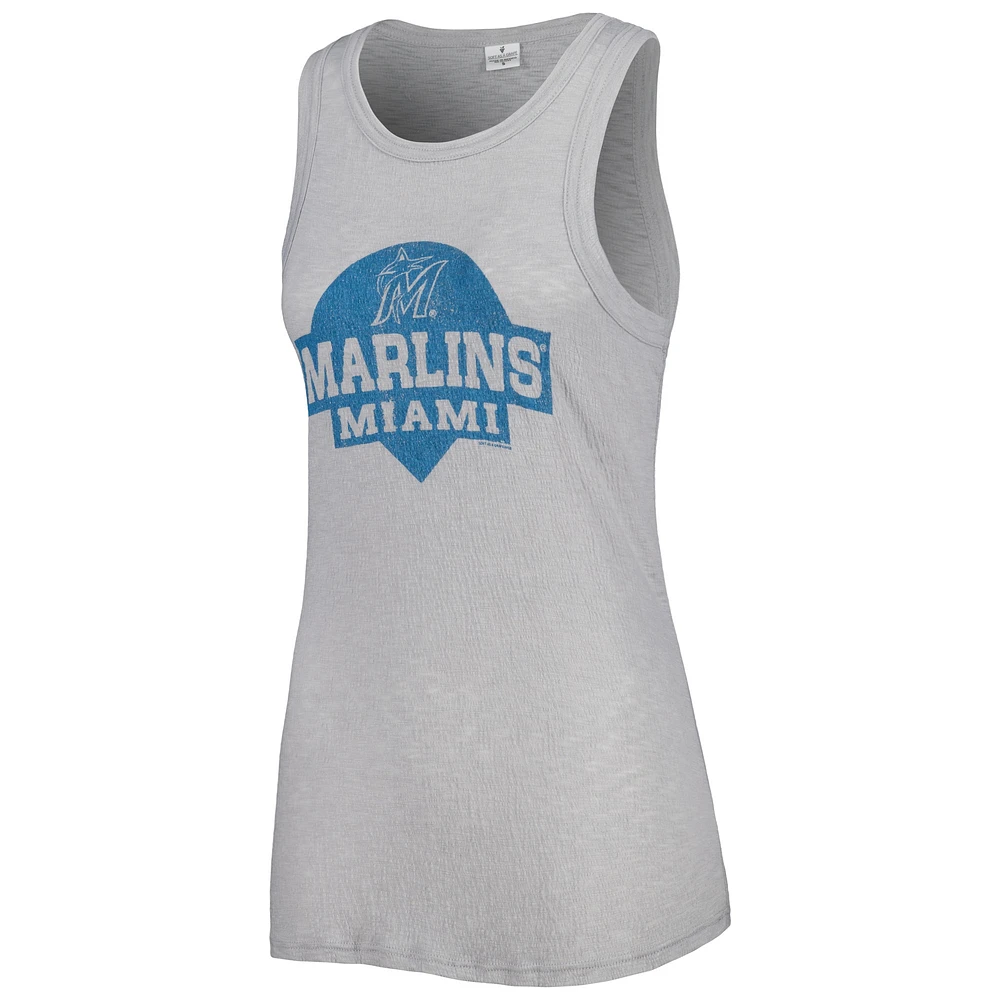 Women's Soft as a Grape Gray Miami Marlins Tri-Blend Tank Top