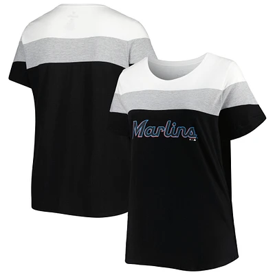 Women's White/Black Miami Marlins Plus Colorblock T-Shirt