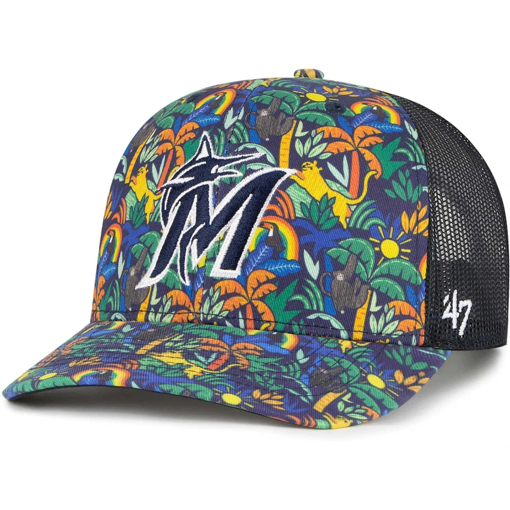 Casquette de camionneur réglable pour jeunes '47 bleu marine Miami Marlins Jungle Gym