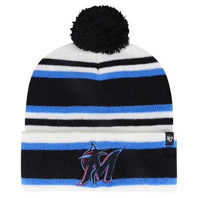 Bonnet en tricot à revers Stripling Miami Marlins '47 blanc/noir pour jeune avec pompon