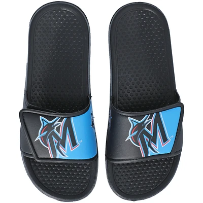 Youth FOCO Miami Marlins Colorblock Big Logo Legacy Slide Sandals