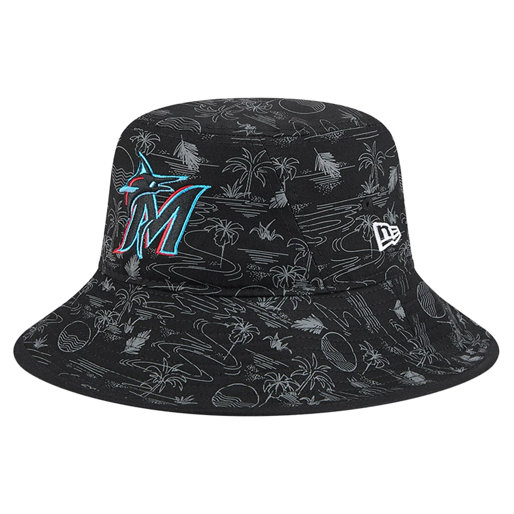 Bob New Era noir pour jeunes, imprimé intégral, entraînement de printemps 2025, des Marlins de Miami
