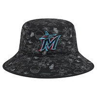 Bob New Era noir pour jeunes, imprimé intégral, entraînement de printemps 2025, des Marlins de Miami