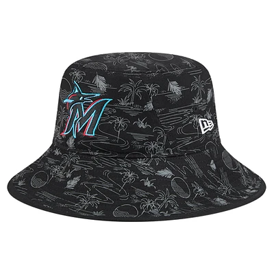 Bob New Era noir pour jeunes, imprimé intégral, entraînement de printemps 2025, des Marlins de Miami