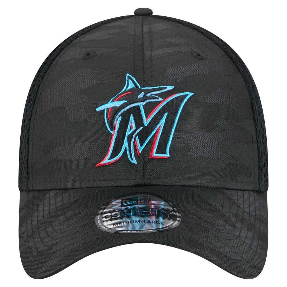 Casquette New Era noire camouflage Miami Marlins 39THIRTY Flex pour jeune