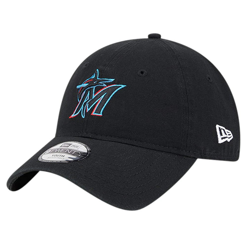 Youth New Era Black Miami Marlins Team Color 9TWENTY Adjustable Hat