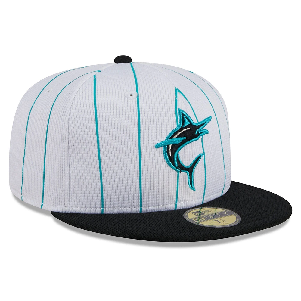 Casquette ajustée 59FIFTY pour jeunes Miami Marlins 2024 New Era blanche