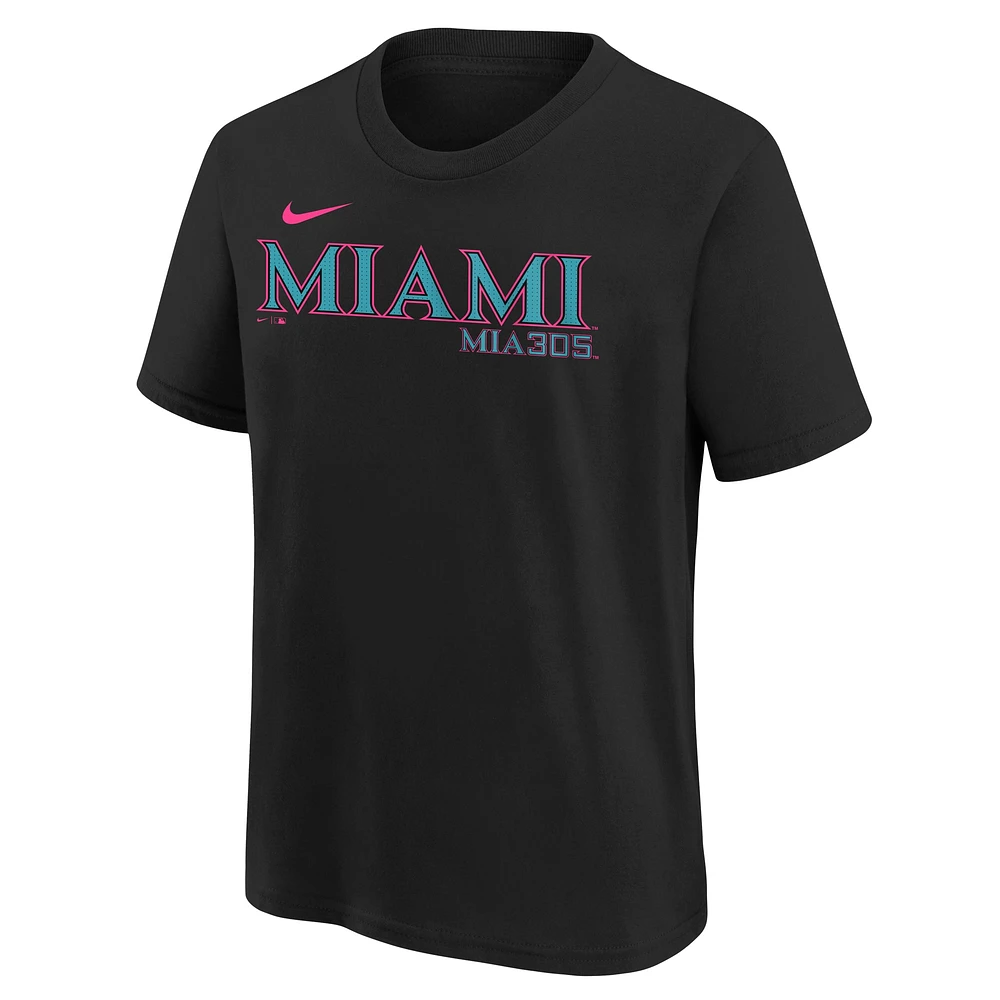 Youth Nike Black Miami Marlins 2025 City Connect Wordmark T-Shirt