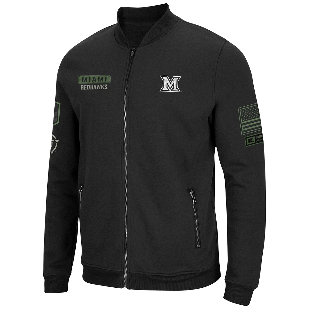 Men's Colosseum Black Miami University RedHawks OHT Military Appreciation High-Speed Bomber Full-Zip Jacket