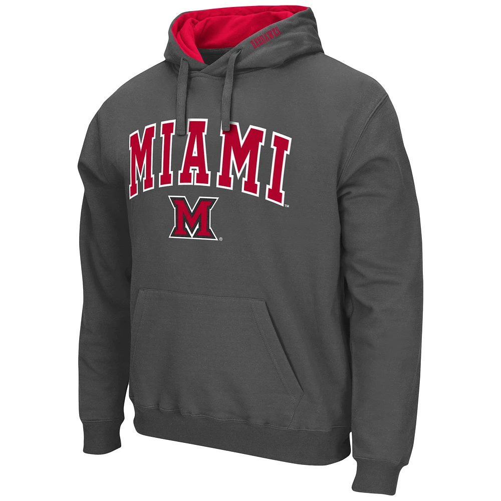 Men's Colosseum Charcoal Miami University RedHawks Arch and Logo Pullover Hoodie