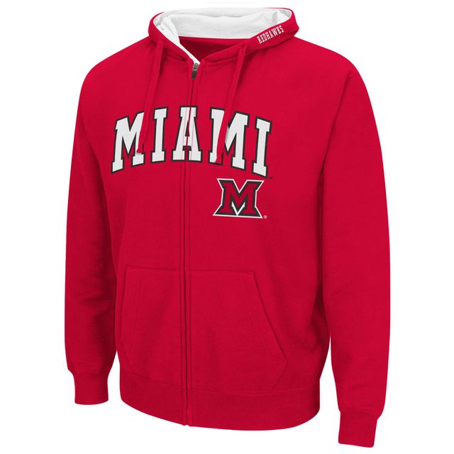 Colosseum Red Miami University RedHawks Arch & Logo 3.0 Sweat à capuche entièrement zippé pour hommes