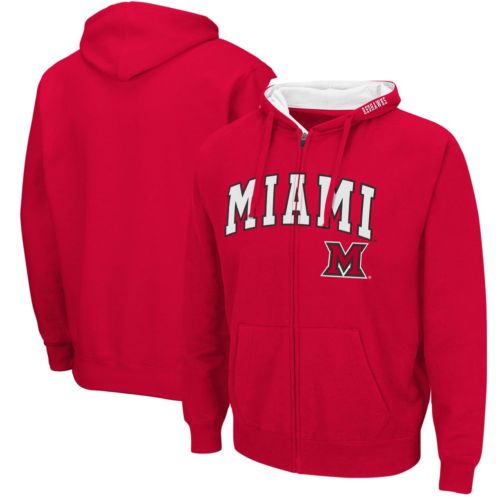 Men's Colosseum Red Miami University RedHawks Arch & Logo 3.0 Full-Zip Hoodie