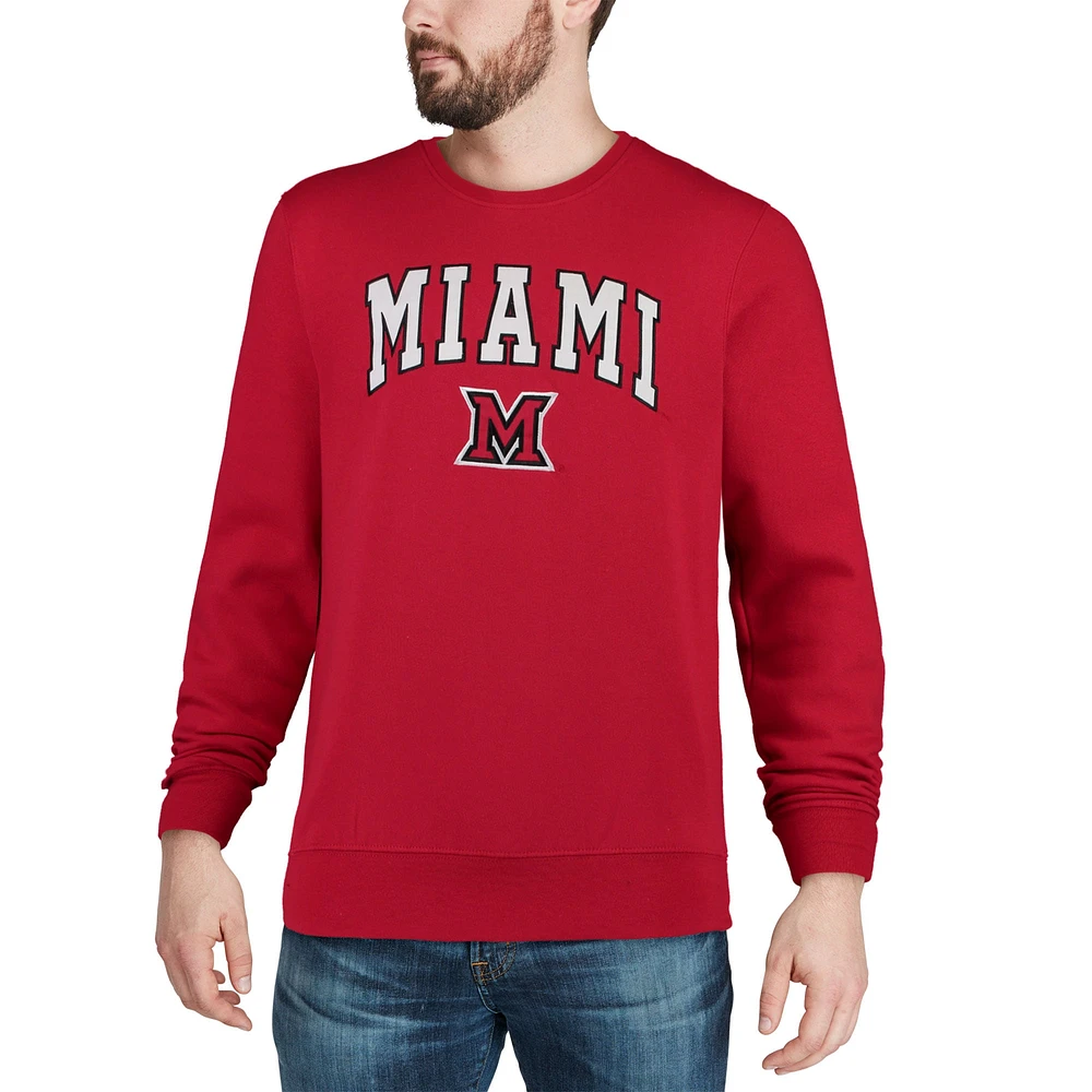 Men's Colosseum Red Miami University RedHawks Arch & Logo Crew Neck Sweatshirt