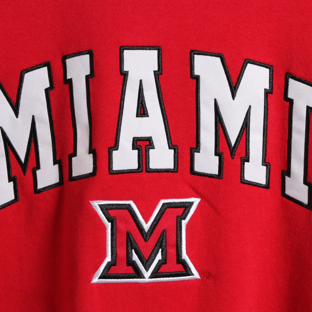 Men's Colosseum Red Miami University RedHawks Arch & Logo Crew Neck Sweatshirt