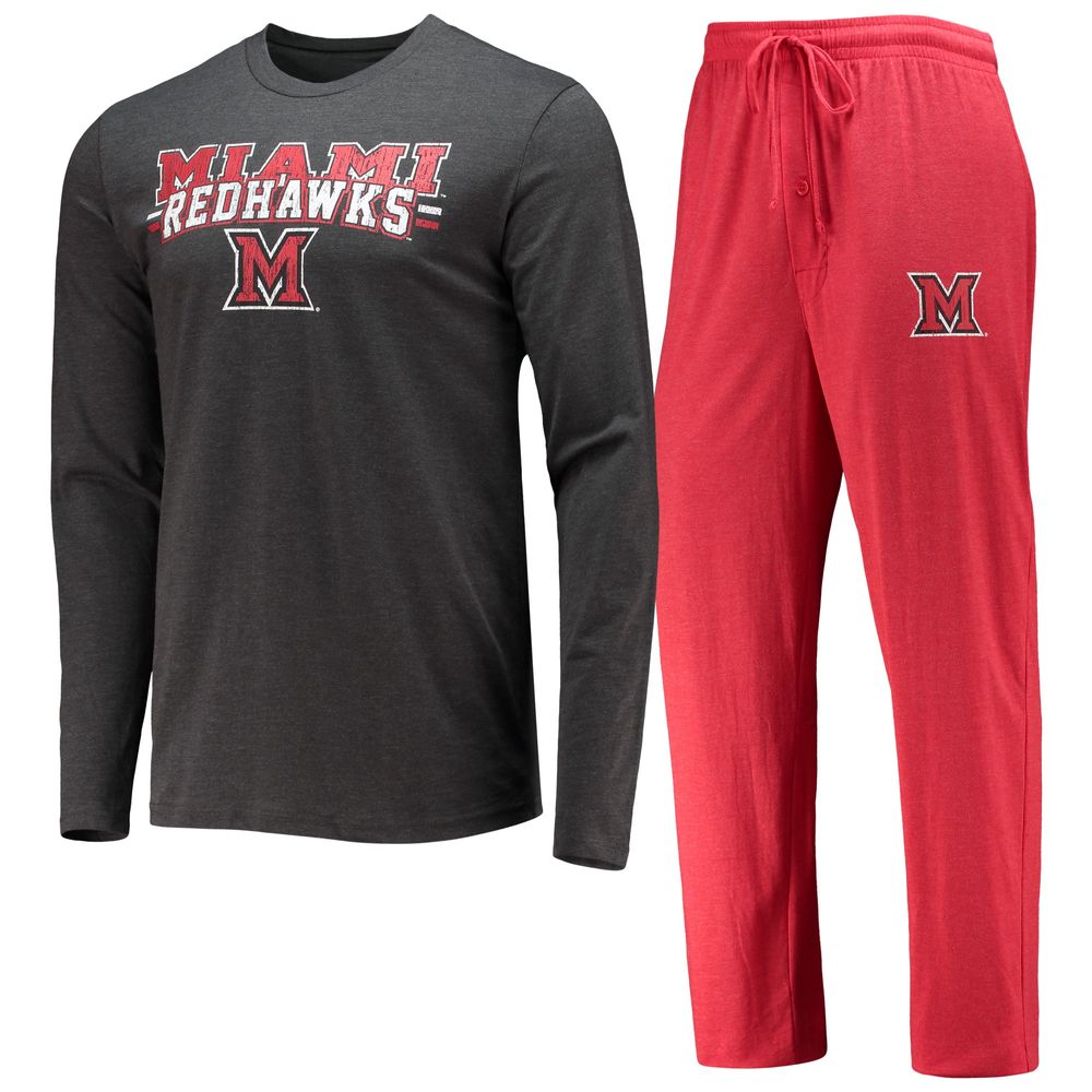 Men's Concepts Sport Red/Heathered Charcoal Miami University RedHawks Meter Long Sleeve T-Shirt & Pants Sleep Set