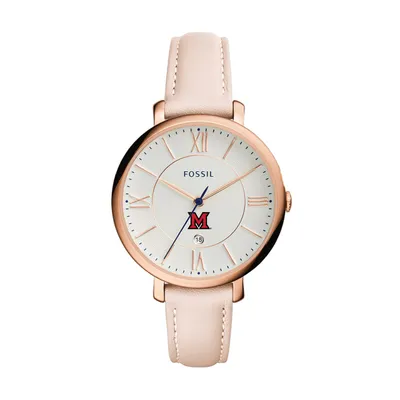 Miami University RedHawks Women's Fossil Jacqueline Date Blush Leather Watch - Pink