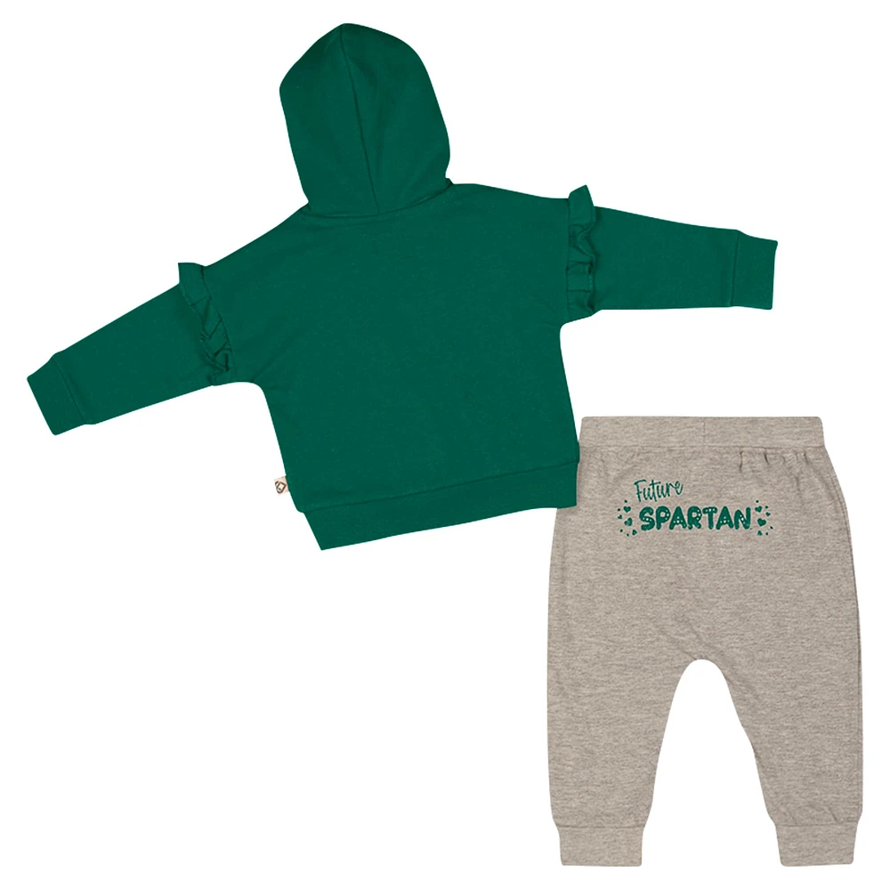 Ensemble sweat à capuche et pantalon en polaire pour bébé fille Colosseum Green Michigan State Spartans Patches