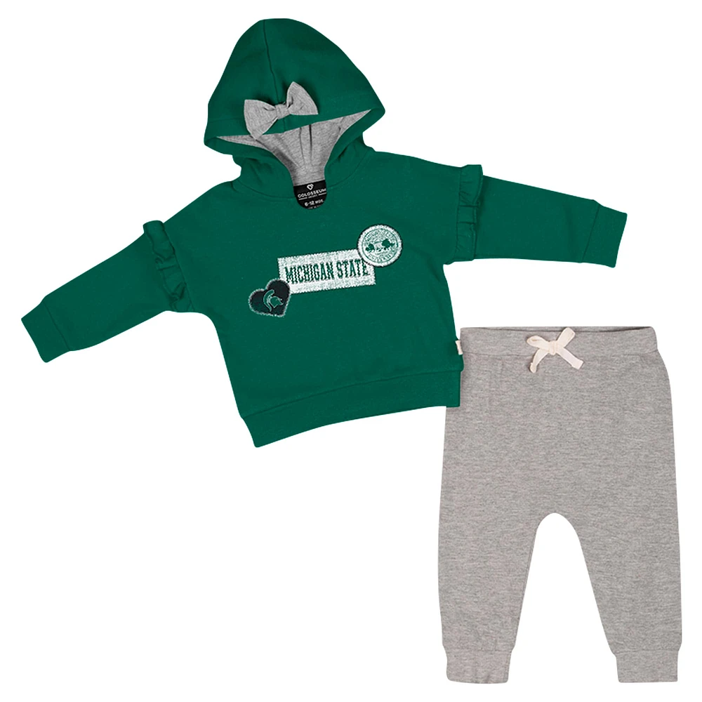 Ensemble sweat à capuche et pantalon en polaire pour bébé fille Colosseum Green Michigan State Spartans Patches