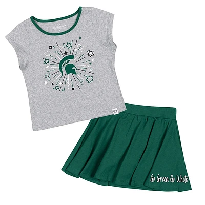 Ensemble deux pièces t-shirt et jupe Colosseum gris chiné/vert Michigan State Spartans Minds For Molding pour filles