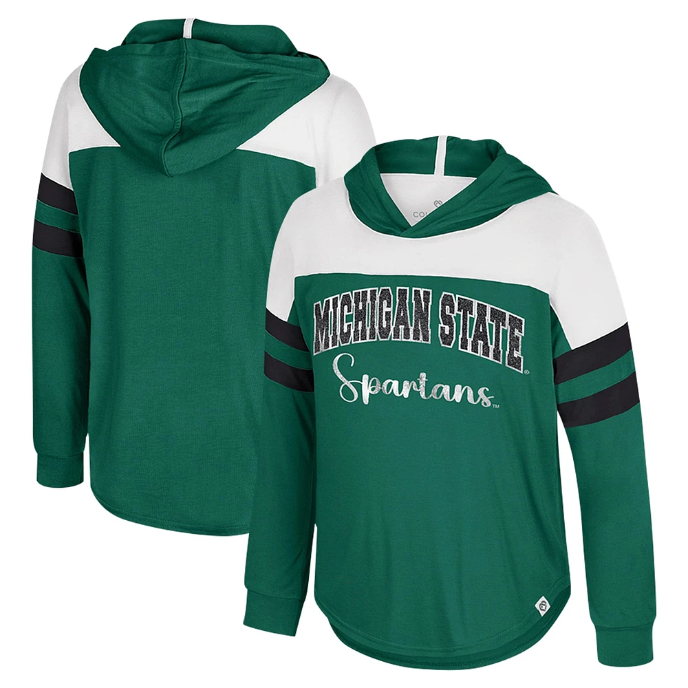 T-shirt à manches longues et capuche réfléchissant pour jeunes filles du Michigan State Spartans Colosseum Green