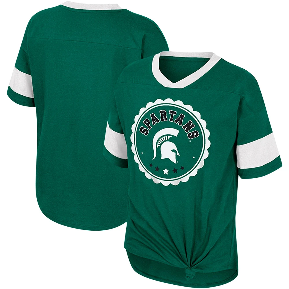 T-shirt Tomika à col en V noué sur le devant pour filles Colosseum Green Michigan State Spartans