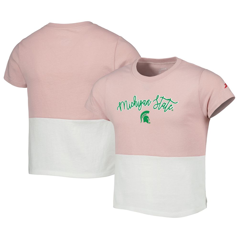 Girls Youth League Collegiate Wear Pink/White Michigan State Spartans Colorblocked T-Shirt