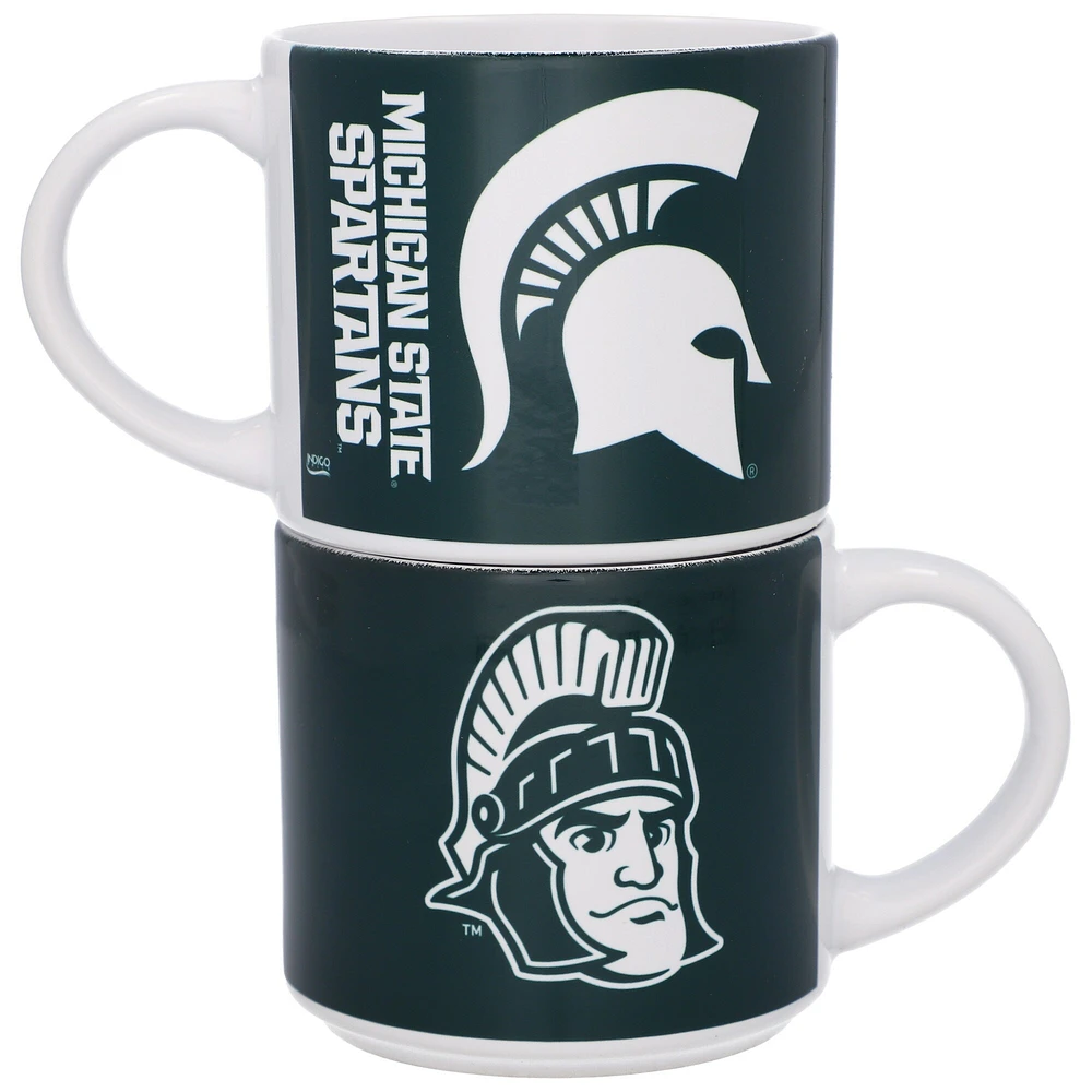 Lot de deux tasses empilables de 14 oz des Spartans de l'État du Michigan d'Indigo Falls